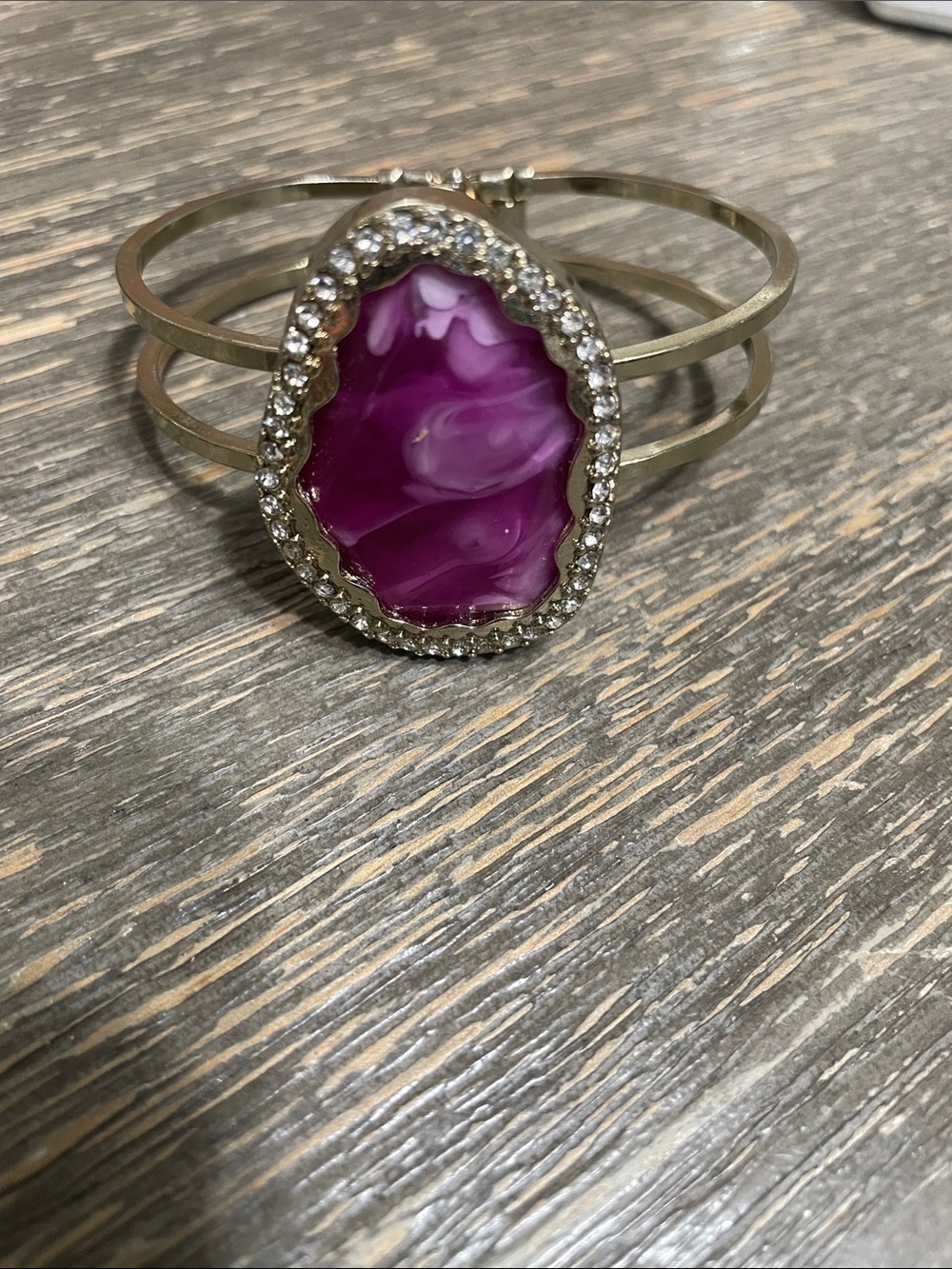 Purple Stone Crystal Accent Cuff Bracelet by